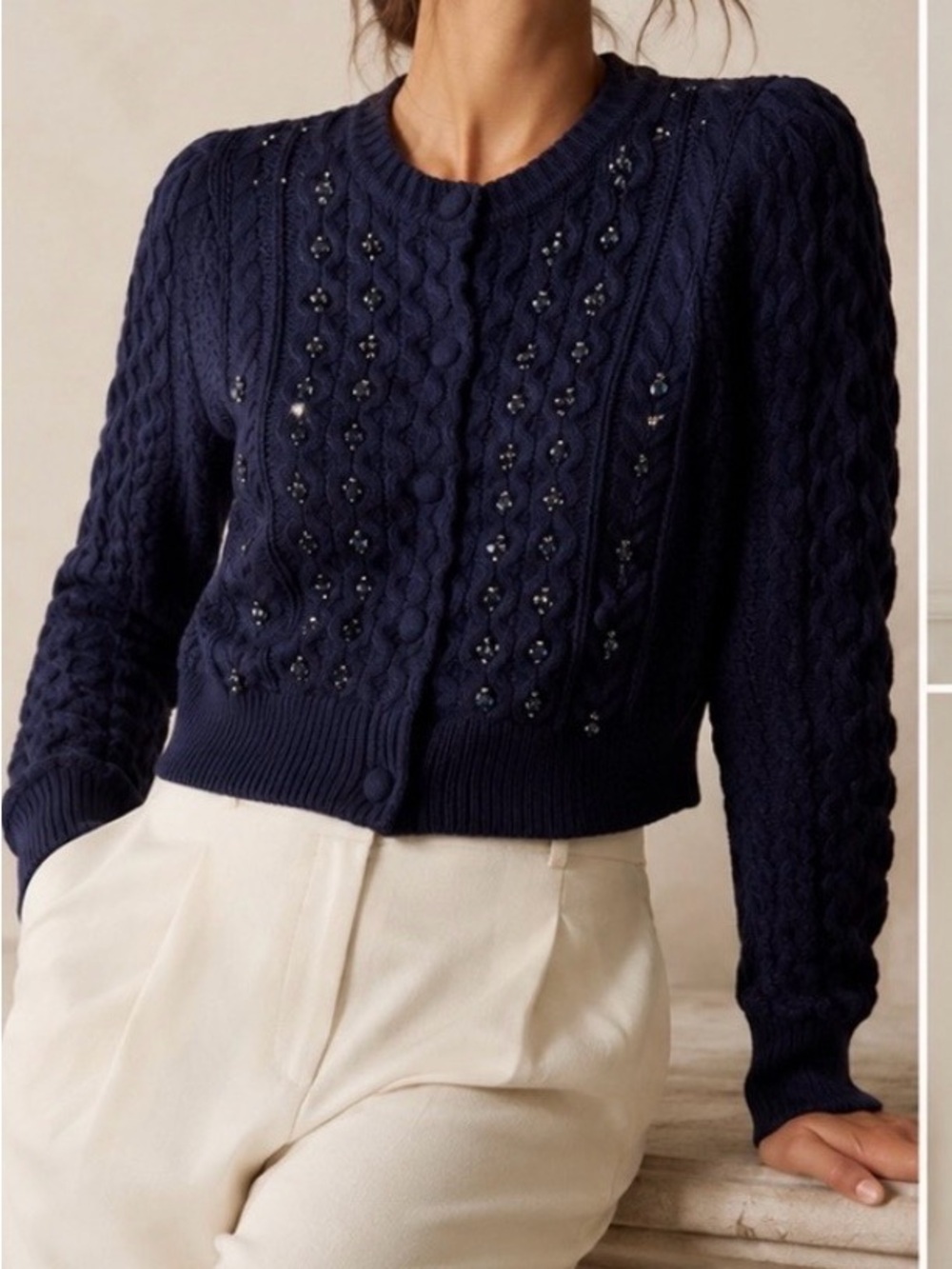 Caroline Constas Cable Knit Jeweled Cardigan size XS